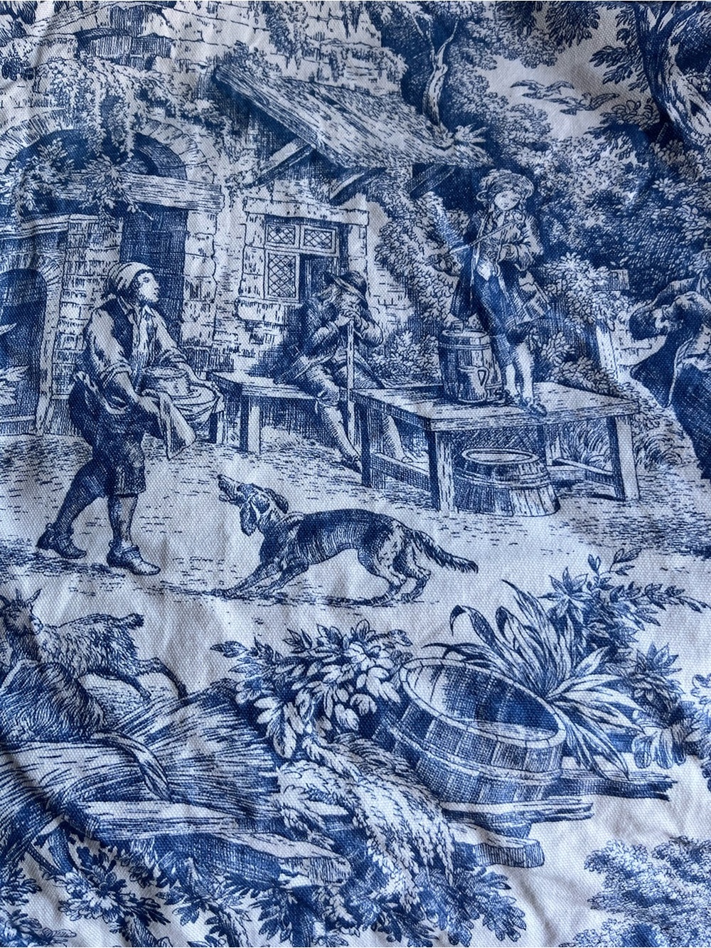 Classic Blue Toile Cotton Fully Lined Curtains, 2 Panels